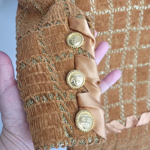 VINTAGE 60s set marigold chenille and metallic gold skirt suit S‎ - Picture 6 of 14